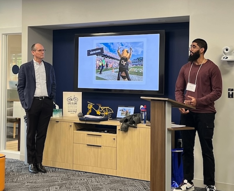 Haaris Jilani speaking to attendees of the Spring Fellowship reception